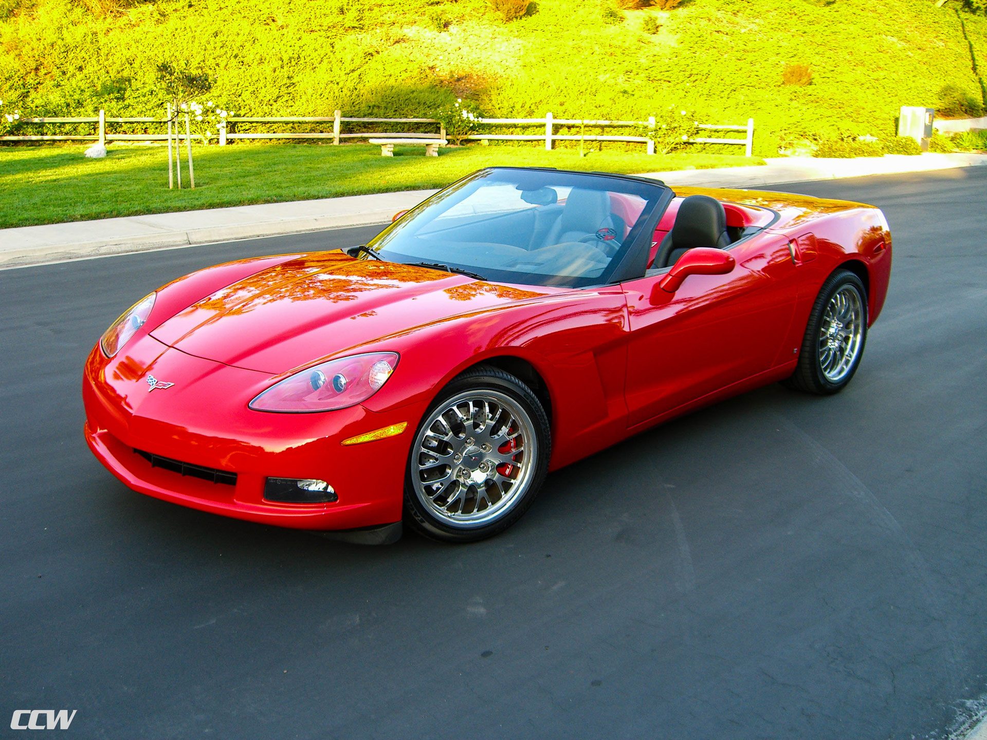 Red Chevrolet C6 Corvette Convertible - CCW SP020 Forged Wheels