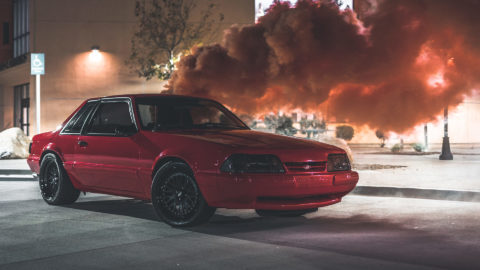 Red Notchback Mustang - CCW Classic - Matte Black w/ Gloss Black Lips - Neochrome Hardware