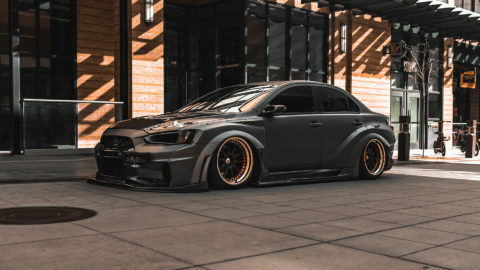 Matte Gray Mitsubishi EVO X - CCW D110 Custom Carbon Fiber Wrapped Centers with Polished Gloss Copper lips